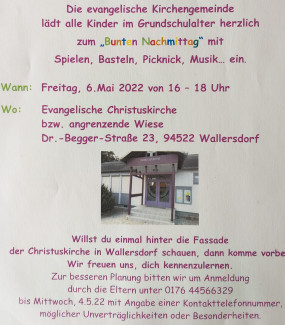 Plakat zum Bunten Nachmittag für Grundschüler